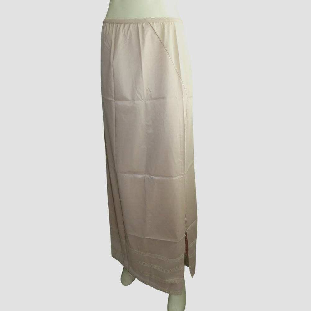 Vintage Gossard Artemis Maxi Half Slip Beige Lace Trim Antron III Nylon Small